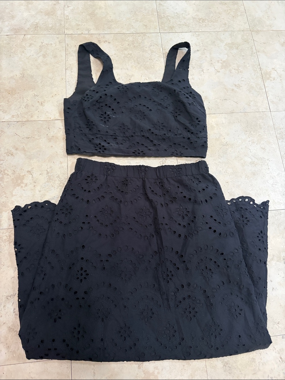 Joie Navy Eyelet Two-Piece Set - Crop Top & Skirt